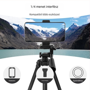Telefonhoz és kamerához használható állvány, 3D gimbal fej, teleszkópos oszlop vas–alumínium ötvözetből, teherbírás 2–5 kg, modell 3050HT