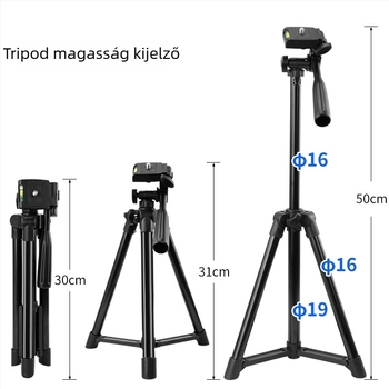 Telefonhoz és kamerához használható állvány, 3D gimbal fej, teleszkópos oszlop vas–alumínium ötvözetből, teherbírás 2–5 kg, modell 3050HT