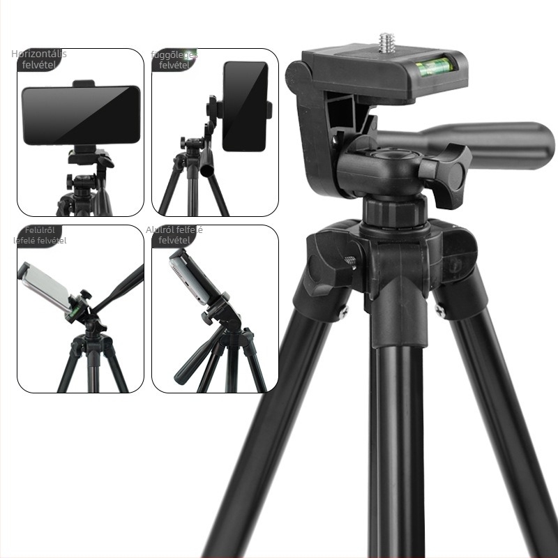 Telefonhoz és kamerához használható állvány, 3D gimbal fej, teleszkópos oszlop vas–alumínium ötvözetből, teherbírás 2–5 kg, modell 3050HT