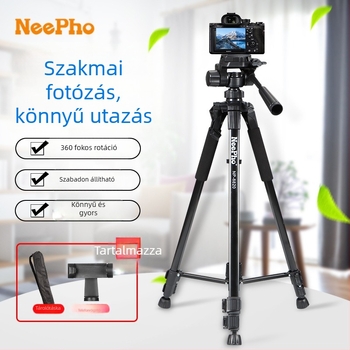 DSLR- és okostelefonhoz készült 3D PTZ gimbalos tripod, alumínium-ABS ötvözet, teherbírás 5–10 kg, modell 8820, földre álló selfie állvány
