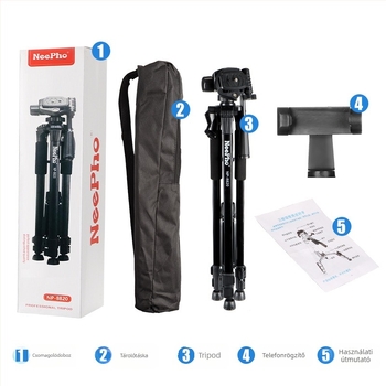 DSLR- és okostelefonhoz készült 3D PTZ gimbalos tripod, alumínium-ABS ötvözet, teherbírás 5–10 kg, modell 8820, földre álló selfie állvány