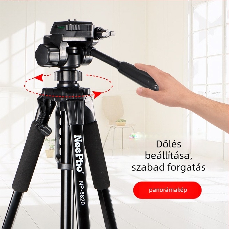 DSLR- és okostelefonhoz készült 3D PTZ gimbalos tripod, alumínium-ABS ötvözet, teherbírás 5–10 kg, modell 8820, földre álló selfie állvány