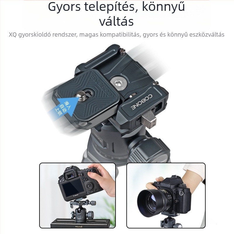 SLR kamera állvány készlet ball head-del, 3 szakaszos, alumínium ötvözet, gyorskioldó lemez, 758 g