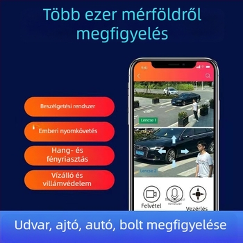 WiFi kétkamerás kültéri kamera, -20–55°C működési tartomány, 5V tápegység, riasztási funkció, háttérvilágítás-kompenzáció, ABS ház