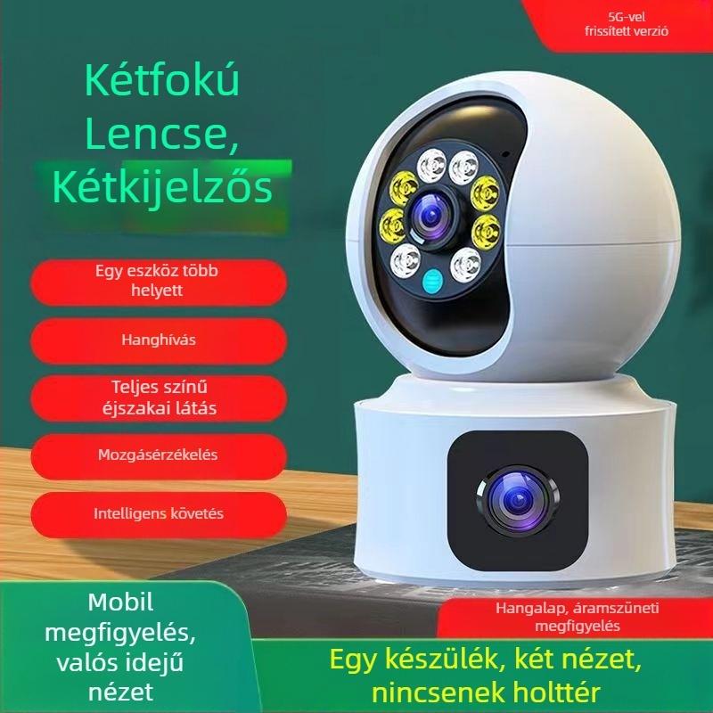 WiFi kétkamerás kültéri kamera, -20–55°C működési tartomány, 5V tápegység, riasztási funkció, háttérvilágítás-kompenzáció, ABS ház