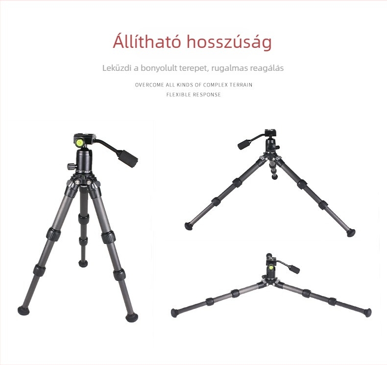 Szénszálas tripod DSLR kamerákhoz, gömbfej, 3 tagú, gyorskioldó lemez, teherbírás 6–10 kg