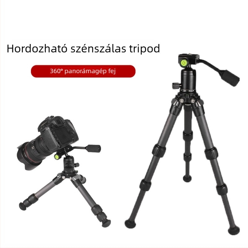 Szénszálas tripod DSLR kamerákhoz, gömbfej, 3 tagú, gyorskioldó lemez, teherbírás 6–10 kg