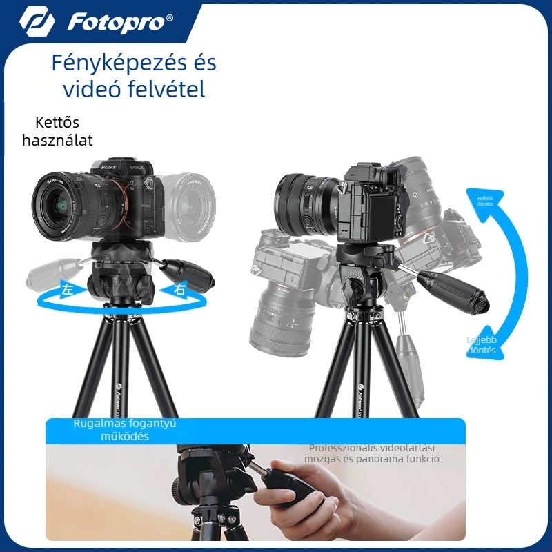 Fotopro Fy683+ Mobiltelefonos Tripod 3D Gimballal a Tükör Nélküli Kamerákhoz, Hordozható és Könnyű