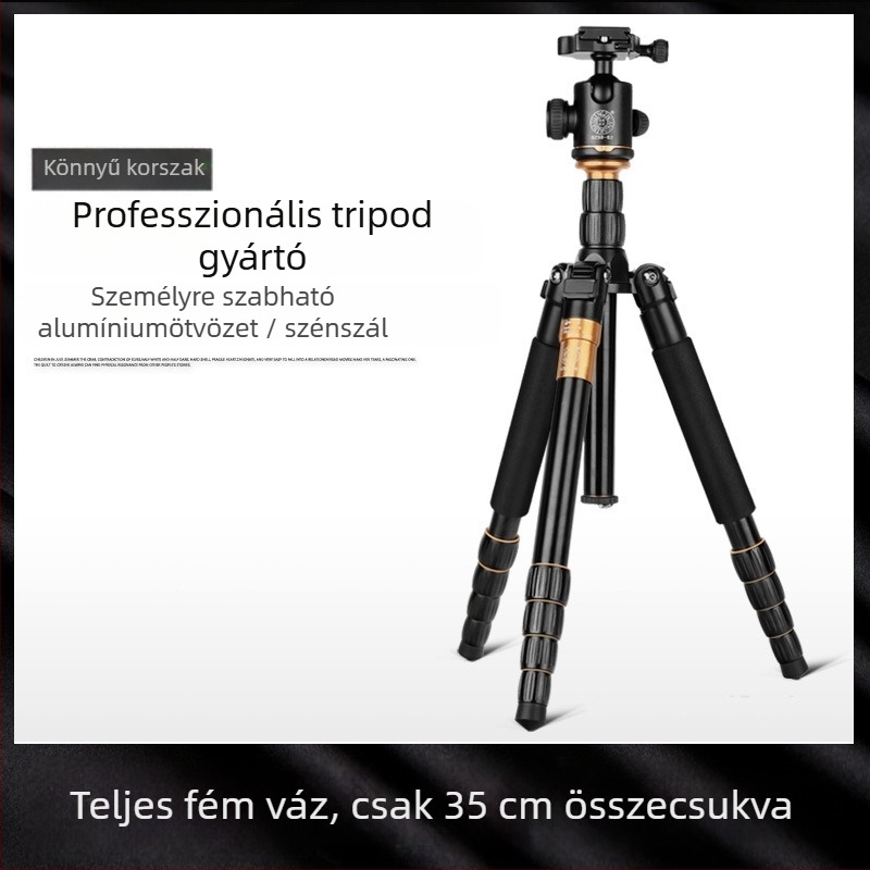 Gömbfejes fotóállvány, alumíniumötvözet, teherbírás 6–10 kg, 5 szakaszos láb, magasság max. 1,55 m, gyorskioldó lemez mellékelve