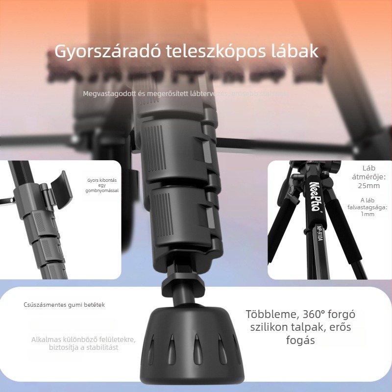 NP-910A Kameraállvány 3D-Gimbal fejjel, Alumíniumötvözet, 5 Szakasz, Teherbírás 11–15 kg