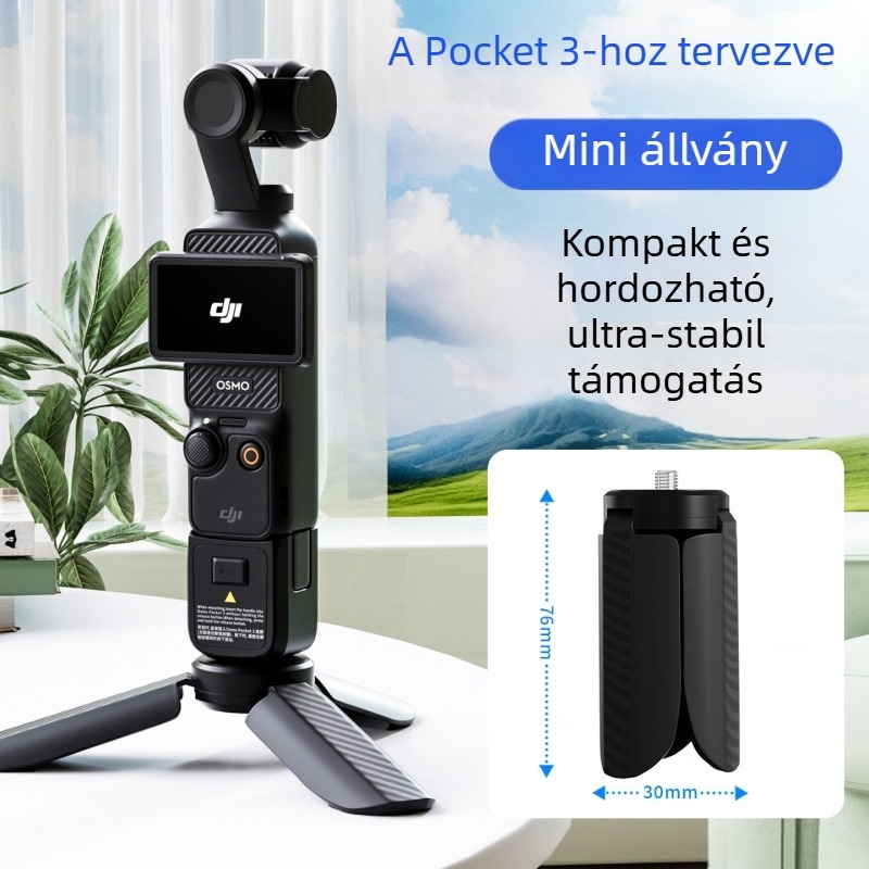 DJI Pocket 3 Minihez készült teleszkópos rúd és asztali állvány, anyag: nylon rost, súly 44 g, teherbírás kevesebb mint 2 kg
