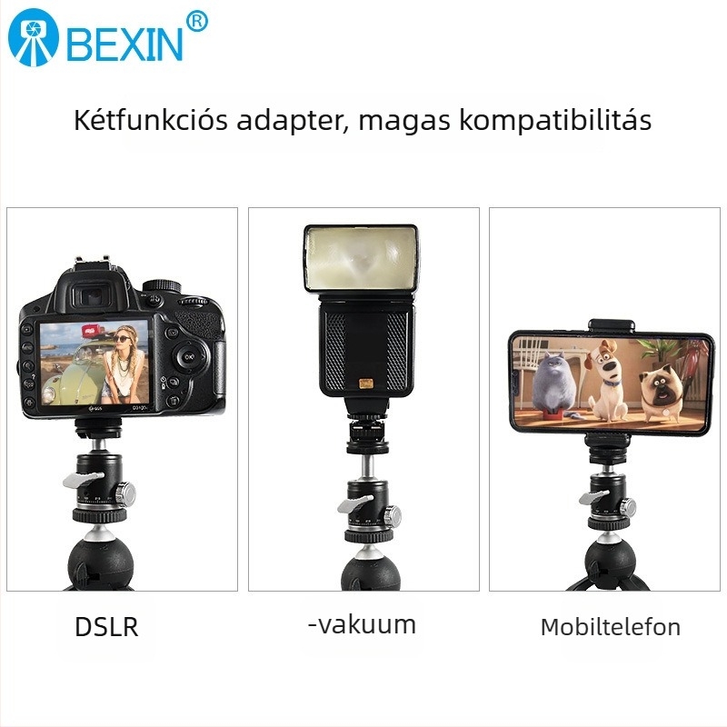 Mini gömbfejű kameraállvány telefonos élő adás tartóval – 360° vízszintes forgás, 90° függőleges döntés, súly 0,1 kg, univerzális kompatibilitás, K-19 anyag