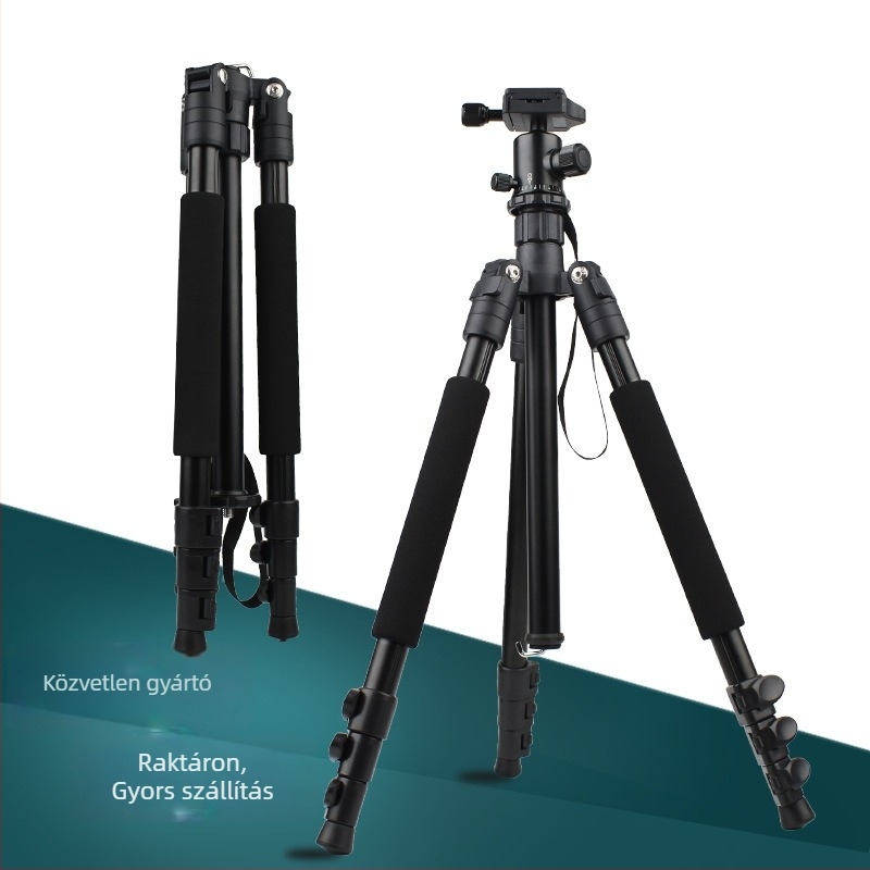 Q999B DSLR állvány alumínium ötvözetből, Gömbfej, 4 részes, teherbírás 2–5 kg, gyorskioldó lemez