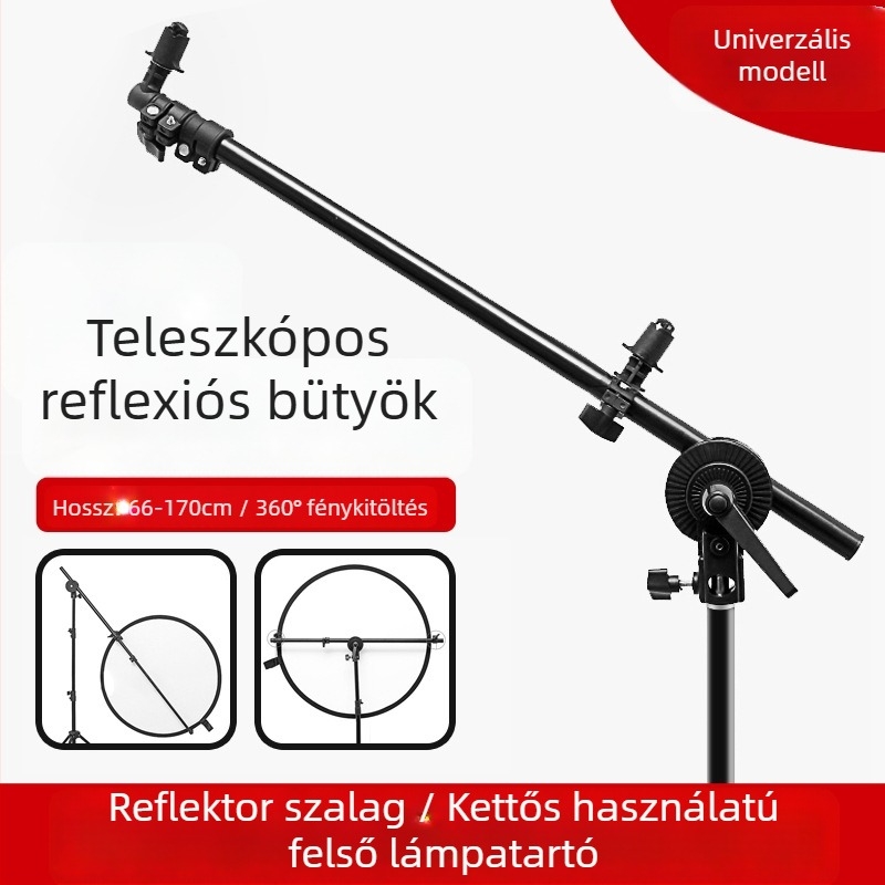 Fényképezéshez való reflektortartó ferde karral és keresztnyomvonalú rub? görgővel, rögzített tartó — alumíniumötvözet