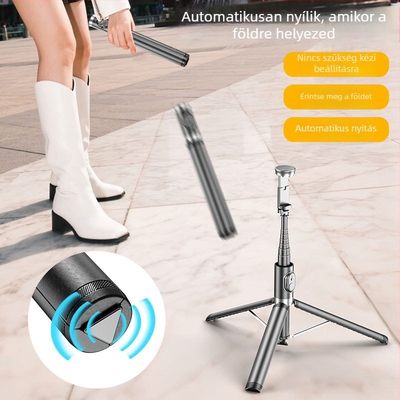 DP08 Szelfi pálca tripod, alumínium ötvözet test, Bluetooth távirányító, képstabilizálás, kinyitható, hordozható élő közvetítéshez