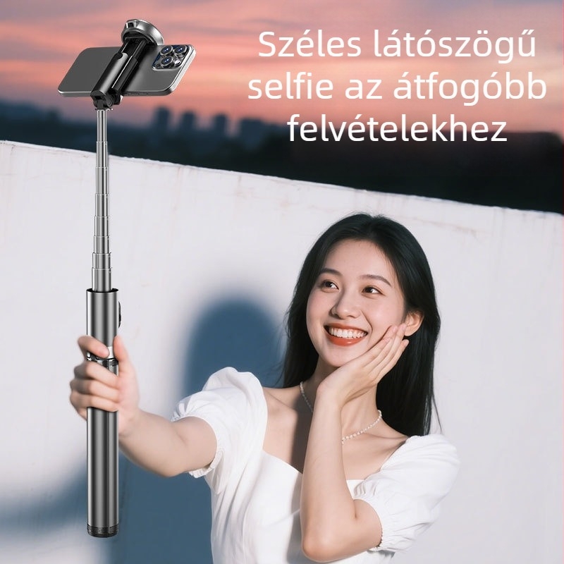 DP08 Szelfi pálca tripod, alumínium ötvözet test, Bluetooth távirányító, képstabilizálás, kinyitható, hordozható élő közvetítéshez
