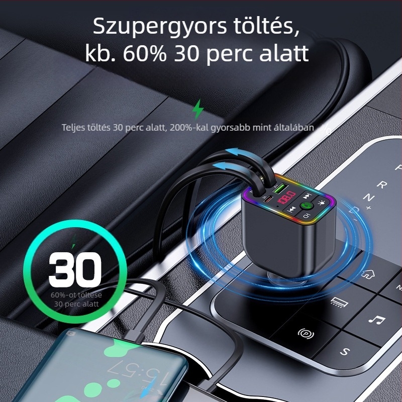 Bluetooth autó MP3 lejátszó vevőegység, modell Y3, OLED kijelző, FM rádió, 12V/24V tápegység