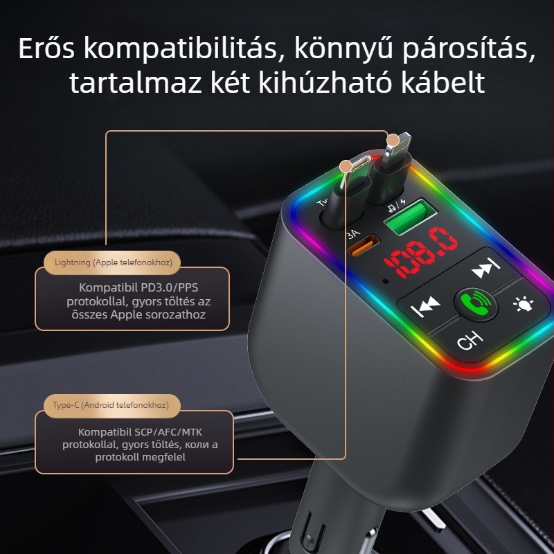 Bluetooth autó MP3 lejátszó vevőegység, modell Y3, OLED kijelző, FM rádió, 12V/24V tápegység