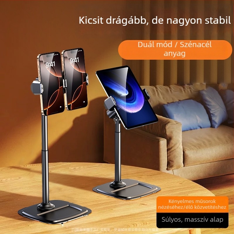 Asztali telefon-állvány kettős pozícióval és teleszkópos karral | ABS, alumíniumötvözet, szénacél