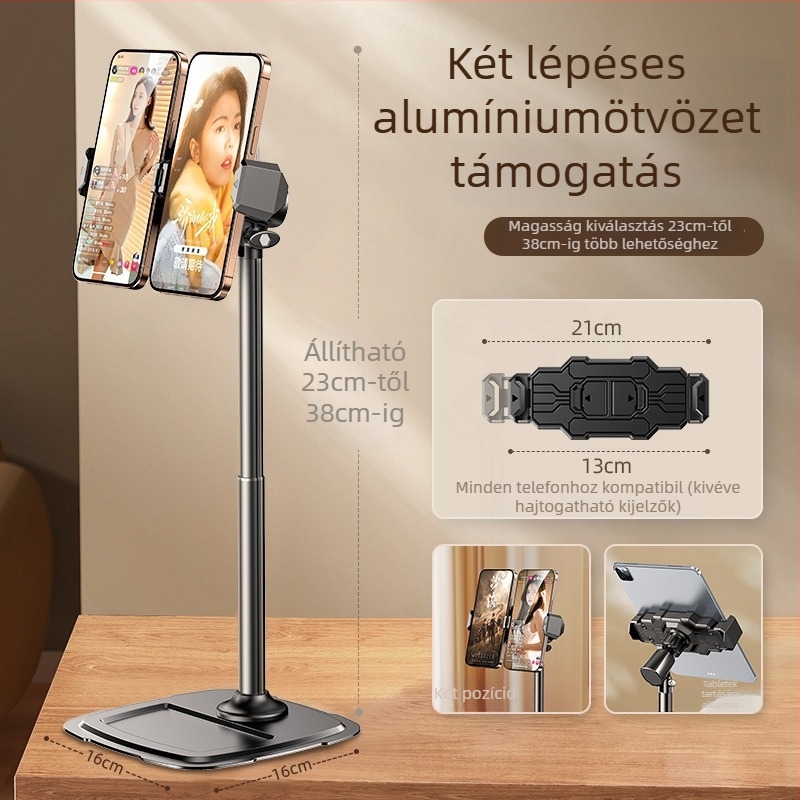 Asztali telefon-állvány kettős pozícióval és teleszkópos karral | ABS, alumíniumötvözet, szénacél
