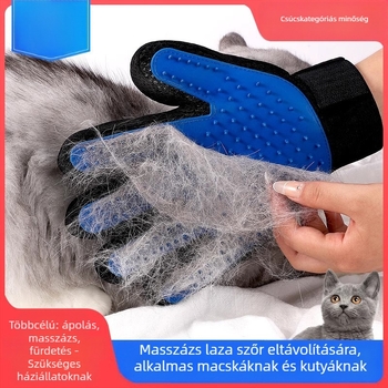 Macska- és kutyagondozó kesztyű, eltávolítja a laza szőrt, fürdetéshez alkalmas