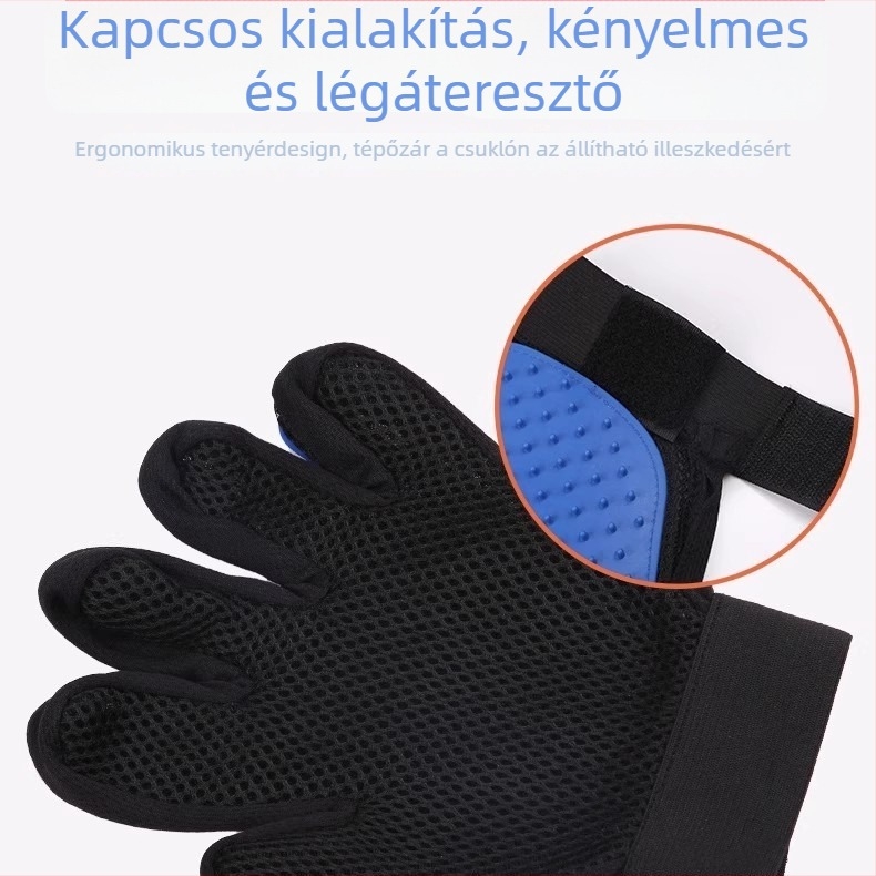 Macska- és kutyagondozó kesztyű, eltávolítja a laza szőrt, fürdetéshez alkalmas