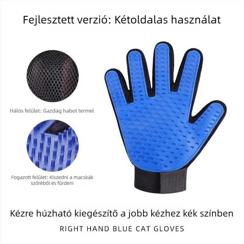 Macska- és kutyagondozó kesztyű, eltávolítja a laza szőrt, fürdetéshez alkalmas