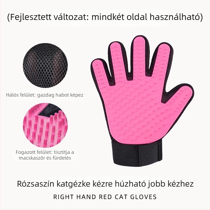 Macska- és kutyagondozó kesztyű, eltávolítja a laza szőrt, fürdetéshez alkalmas
