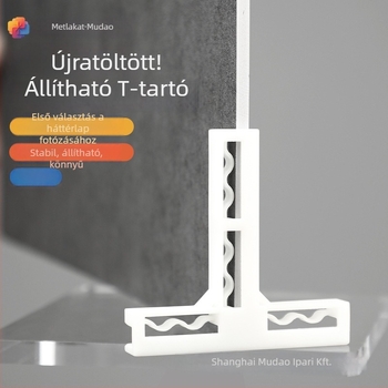 Mudao Műanyag sarokba illeszkedő függőleges T-alakú csat fotóháttér lemezhez, kiegészítő állítható alapú tartó 4.6–6 mm