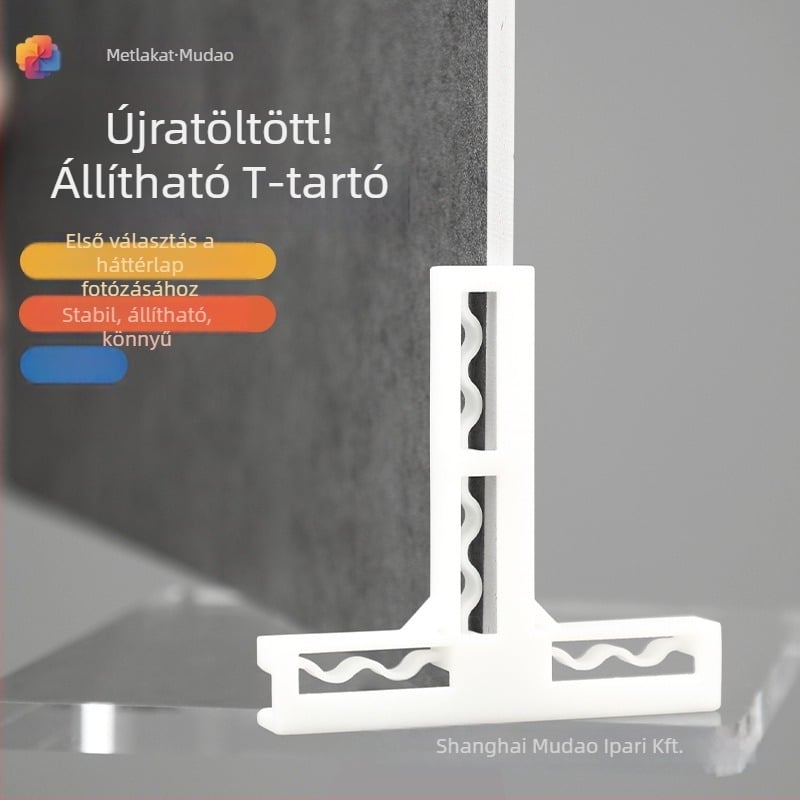 Mudao Műanyag sarokba illeszkedő függőleges T-alakú csat fotóháttér lemezhez, kiegészítő állítható alapú tartó 4.6–6 mm