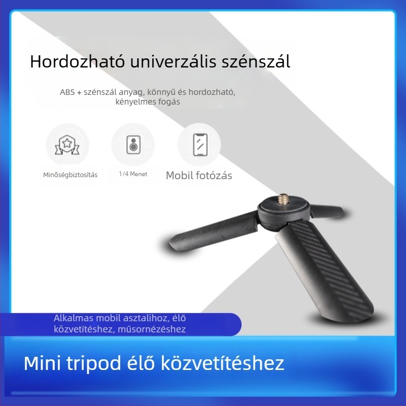 Karbontfiból készült asztali tripod DSLR-kamera és okostelefonhoz – 35 cm munkamagasság, 25 mm-es csőátmérő, egy szakaszos, összecsukott magasság 75 cm