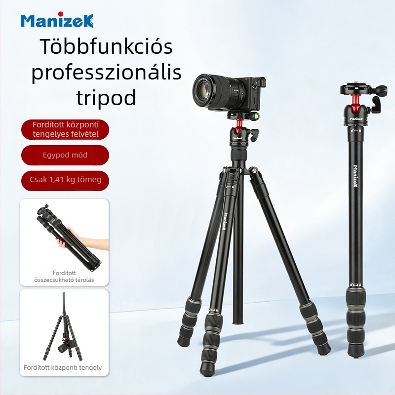Manjike TP611 DSLR háromlábú állvány – alumíniumötvözet, max terhelés 5 kg, súly 1,41 kg