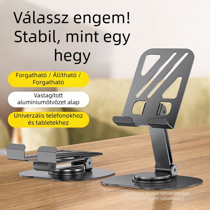 360°-os forgatású asztali telefontartó, teljesen fém, összecsukható, stabil felvételhez