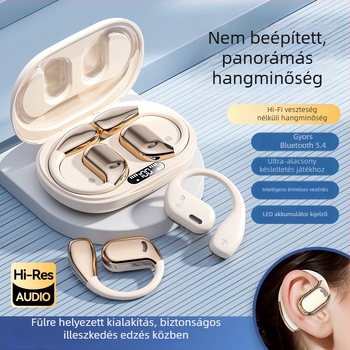Bluetooth fülhallgató fülhorgot használó, vízálló, BT 5.4, 10 m hatótáv, 4–8 órás üzemidő, sztereó
