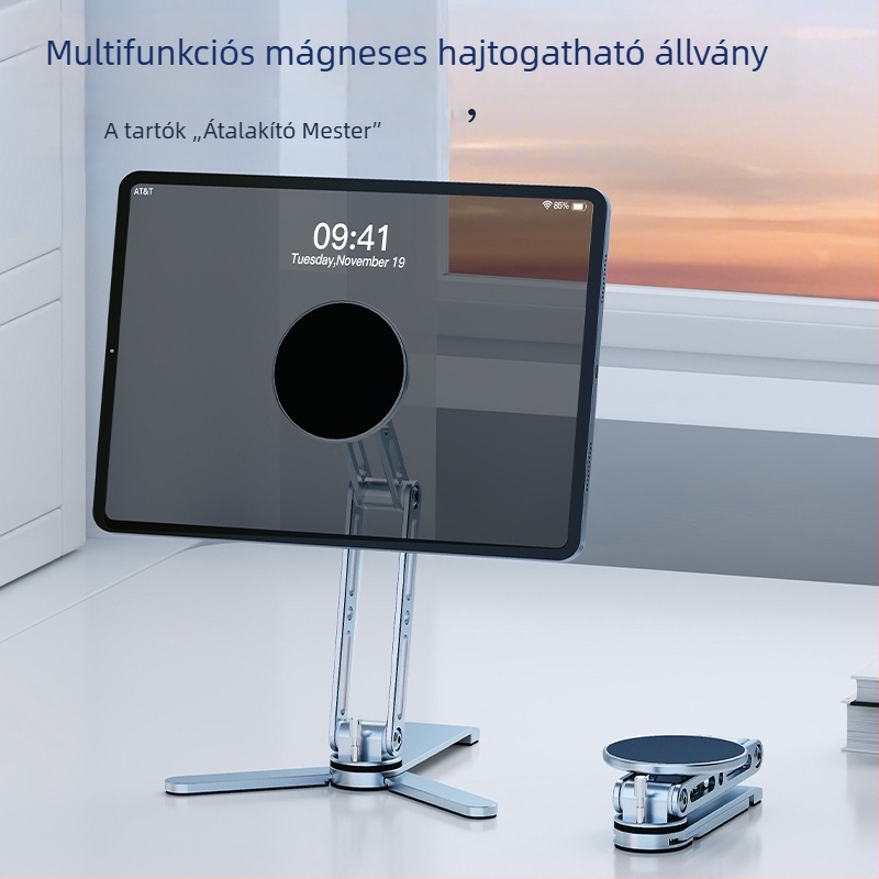 MagSafe alumínium asztali állvány — forgó, összecsukható, hordozható telefon- és táblagéptartó