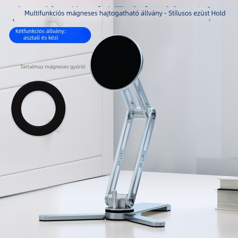 MagSafe alumínium asztali állvány — forgó, összecsukható, hordozható telefon- és táblagéptartó