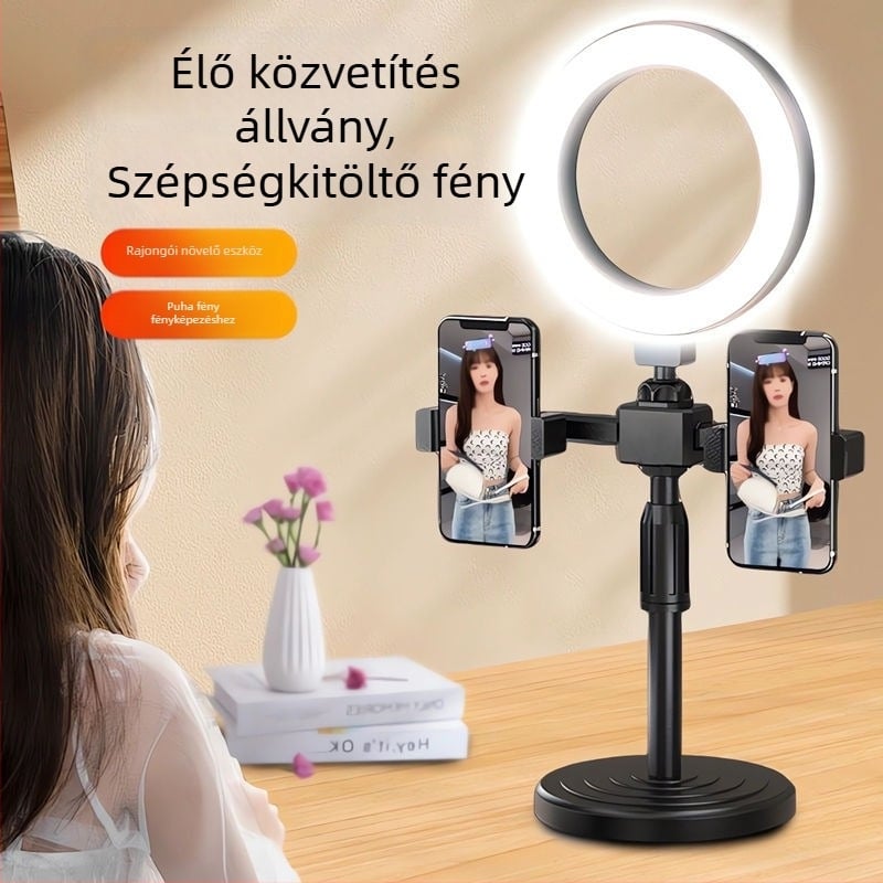 Asztali állvány két telefonhoz szépségfénnyel élő közvetítéshez és videófelvételekhez