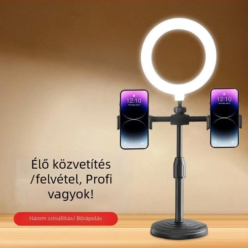 Asztali állvány két telefonhoz szépségfénnyel élő közvetítéshez és videófelvételekhez
