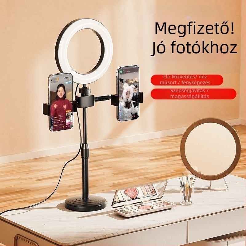 Asztali állvány két telefonhoz szépségfénnyel élő közvetítéshez és videófelvételekhez