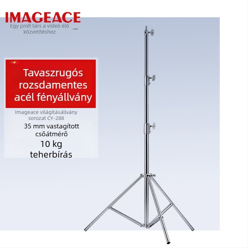 Rozsdamentes acél fotóháttér állvány, 3 részes teleszkópos kivitel, állítható magasság 100–280 cm, teherbírás 8 kg.