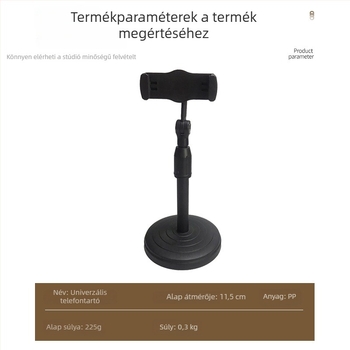 Asztali telefon-tartó 360°-os forgó alappal és állítható magassággal, selfie-hez és élő közvetítéshez