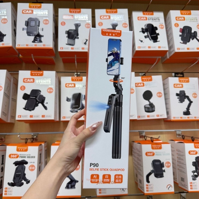 P90 AI arckövető selfie gimbal állvány Bluetooth távirányítóval, ABS+alumínium ötvözet