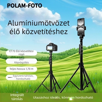 Alumínium ötvözetből készült hordozható háromlábú állvány élő közvetítéshez és videófelvételhez, többfunkciós, távirányító nélkül, Bluetooth nélkül
