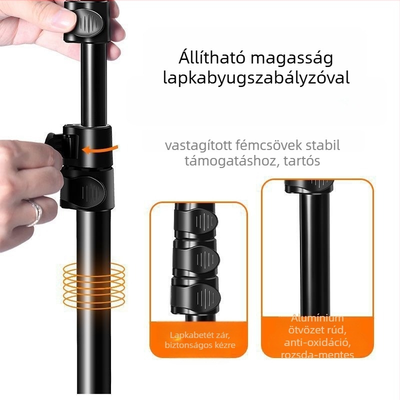 Alumínium ötvözetből készült hordozható háromlábú állvány élő közvetítéshez és videófelvételhez, többfunkciós, távirányító nélkül, Bluetooth nélkül