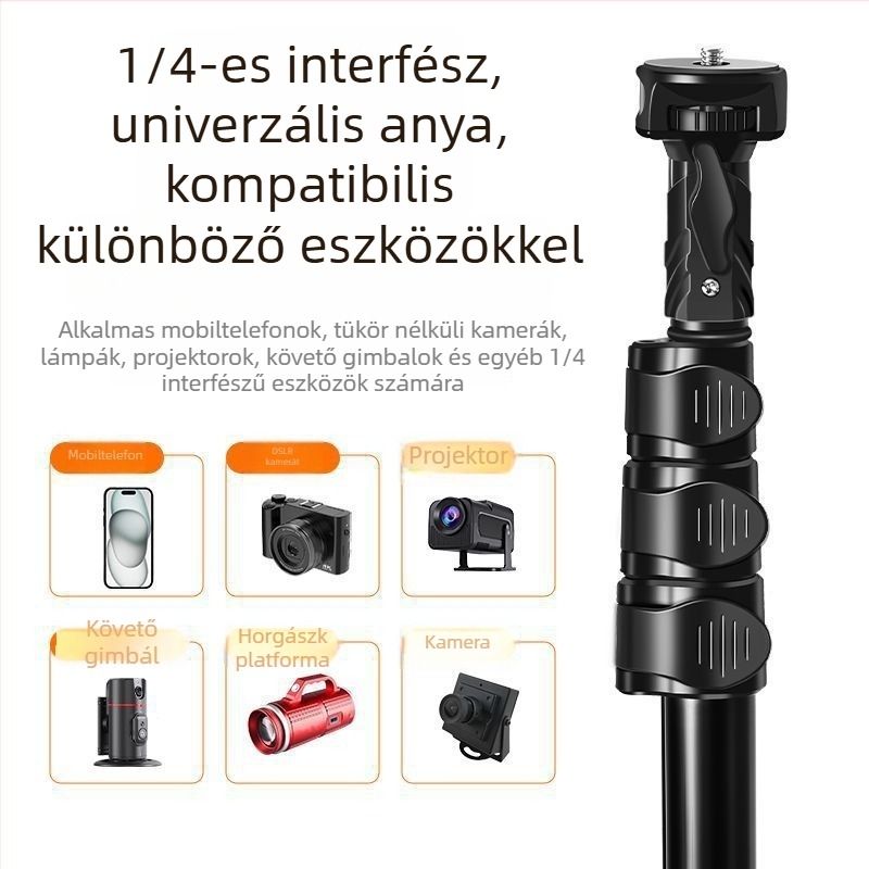 Alumínium ötvözetből készült hordozható háromlábú állvány élő közvetítéshez és videófelvételhez, többfunkciós, távirányító nélkül, Bluetooth nélkül