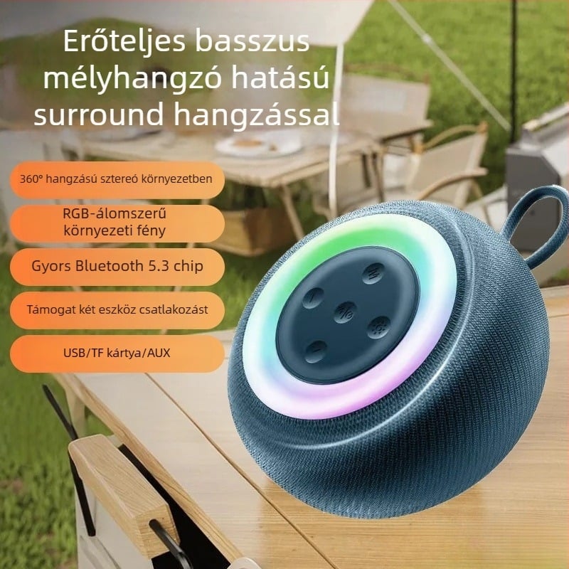 Bluetooth hangszóró 3D surround hangzással, hordozható kültéren, hands-free hívások, 5W, BT 5.3, beépített 2000–4000 mAh akkumulátor