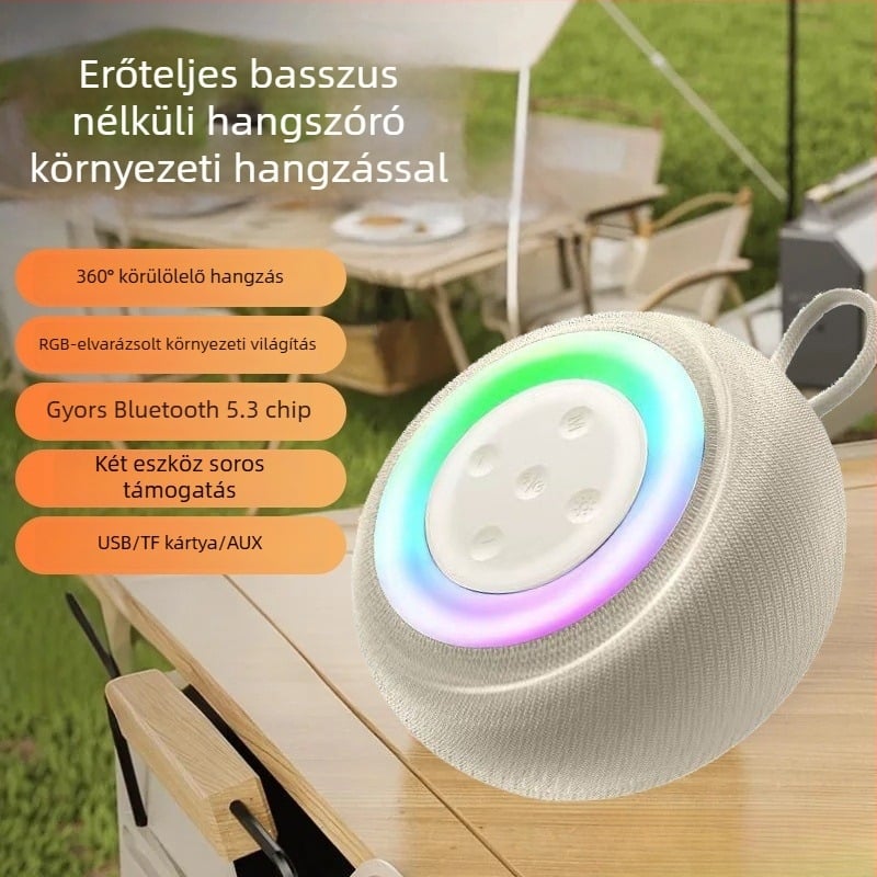 Bluetooth hangszóró 3D surround hangzással, hordozható kültéren, hands-free hívások, 5W, BT 5.3, beépített 2000–4000 mAh akkumulátor