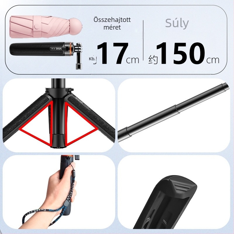 TP-08 akciókamera állvány – alumíniumötvözet, 4 részes, teherbírás 2 kg-ig, kompatibil Shadow Stone 360 és GoPro