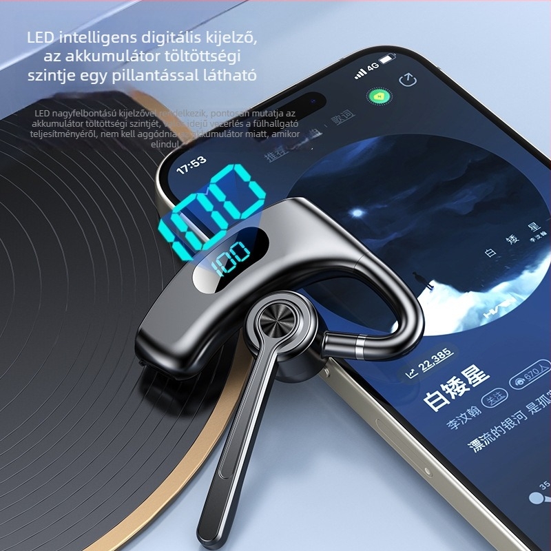 V600 Bluetooth fülhallgató fülhorgos, egyoldalas, nem fülbe dugó, digitális kijelző, sportos és üzleti használatra, autóhoz