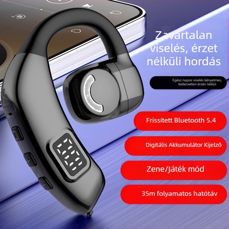 Nyitott fülű Bluetooth headset, mono, vezeték nélküli, autóban vezetéshez, Bluetooth 5.4, 10 m hatótávolság, 8+ óra üzemidő, digitális kijelző